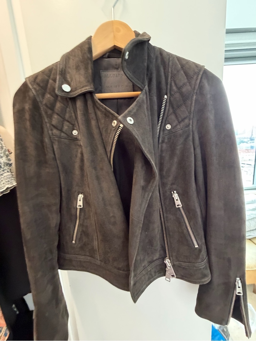 AllSaints Brown Suede Moto Jacket